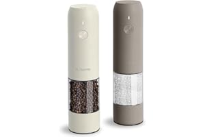 TLYSXPRO Juego de Molinillo Pimienta Eléctrico y Salero, Recargable por USB, Molinillo de Salero y Pimentero con Granulometría Ajustable, Luz LED (2 Piezas, Greige&Buttercream)