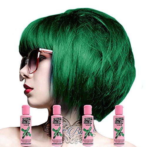 Crazy Colour Semi Permanent Hair Dye By Renbow Emerald Green No.53 (100ml) Box of 4 by Renbow