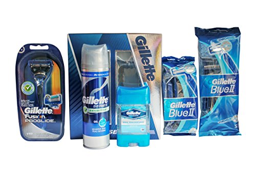 Gillette Shaving Set for Men: Proglide Razor, Pack of 10 and 5Blue II Razors, Sensitive Shave Gel, and Arctic Ice Deodorant