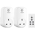 2 Pack Remote Control Plug Sockets, TESSAN Wireless Remote Control Sockets with 30m Operating Range, Programmable Remote Socket Switch Work for Household Appliances, 2 Socket and 1 Remote