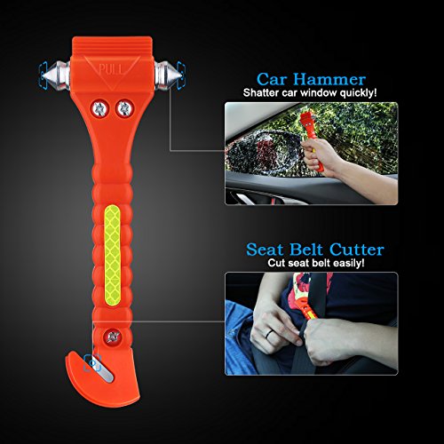 OMorc Marteaux de Secours Antidérapage d'Urgence de Voiture, Sauvetage Marteau, Evasion et Coupe de Ceinture de Sécurité (2 Pack)