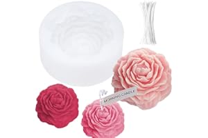 skytowards Forma de Vela de Silicona Molde de Silicona para Velas de Peonía Molde de Silicona 3D Moldes de Fundición Molde de Vela de Bricolaje con 50 Algodón Carrete para Hacer Velas Chocolate Jabón