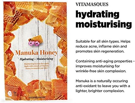 Vitamasques - Classic Range Luxury Korean Advanced Skin Care Technology, Premium Face Masks, Triple Layer Sheet, 100% Natural, Instant Results, (Manuka Honey, 1 Mask)