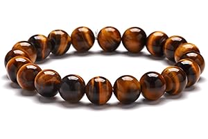 Ozmw Bracelet Femme Oeil de Tigre, Pierre Naturelle Lithotherapie Fait Main de 8 Mm, Bracelet Triple Protection Pierres Naturelles