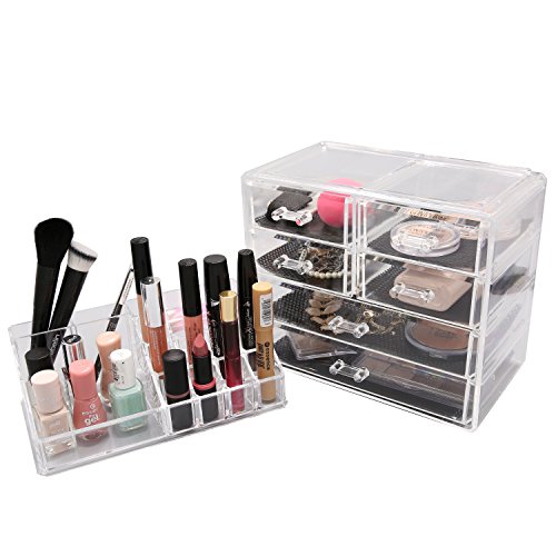 TRESKO® Acryl Organizer für Make-up, Kosmetik, Schmuck, Schminke, Accessoires, Aufbewahrungsbox mit Schubladen, Organisator für Lippenstift, Lipgloss, Nagellack, Make up- und Augenbrauenpinsel, Rouge, Halskette, Ringe und vieles mehr (6 Schubladen – JWYOGR-001) - 5