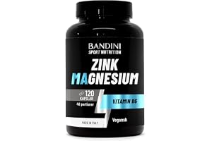 Bandini® Zink Magnesium 120 kapslar hög dos | Zink + Magnesium + Vitamin B6 | Energi, återhämtning och muskelmassa | Minskar trötthet och utmattning