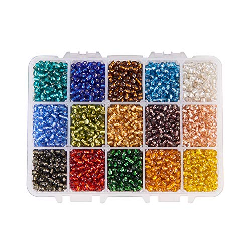 PH PandaHall Über 220pcs 15 Farbe 6/0 Glas Rocailles 4mm Silber ausgekleidet Perlen mit Container Box für Schmuck Machen