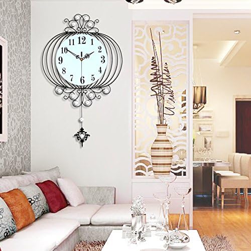 Wrought Iron Wall Clock With Digital Wall Clock Lantern Swinging Clock For Living Room Living Room, 63X38X24Cm, 20 Inches, Black