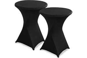 hicoosee 2 pièces Housse de Table Ronde Extensible, Ø 80-85 cm Housse Mange Debout pour Mariage Hôtel Restaurant Table de Brasserie Haute de Bistrot Jardin Restaurent Bar, Noir