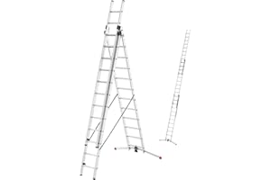 Hailo 9312-507 - Escalera Aluminio combinada 3 tramos con estabilizador Curvo ProfiLOT Combi (3x12 peldaños)