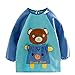 La Vogue Baby Front Bear Bib Pocket Apron Long Sleeve Smock Acid Blue Bust 40cm