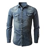 Herren Sim Hemd Denim,ZEZKT-Herren Langarm Jeanshemd Männer...