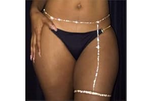 Prosy Sexy Cuisse Chaîne Cristal Multi-Couche Jambe Chaîne D'été Brillant Strass Corps Chaîne Robe Accessoires Bijoux Réglables Réglable pour Femmes et Filles(Or)