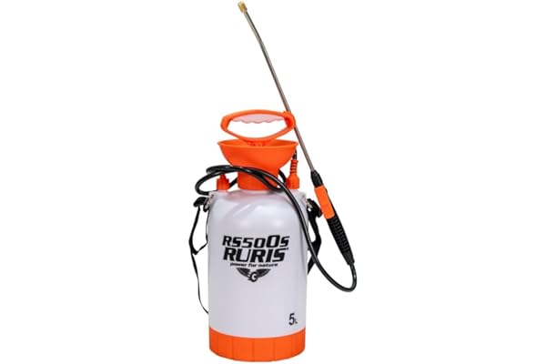 RURIS Pulvérisateur Manuel RS500S – Réservoir 5L, Lance Métallique, Pression 2-3 Bar, Poignée Ergonomique, Soupape de Sécurité, Idéal Jardin et Serre, Orange