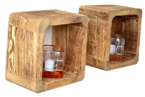 3er Set Lounge Cube Regal Landhaus Stil Wandregal Retro Hängeregal Massivholz in Shabby Hellbraun - 9