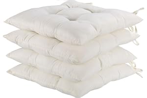 HAMO Seat Pads for Dining Chairs with Straps, Set of 4, 38x38 cm, Dining Chair Cushions (Cream)