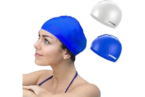 MTHGH [2 pièces] Bonnet de Bain pour Enfants, Bonnet de Natation en Silicone Filles Garçons Unisexe, Bonnet de Piscine pour Cheveux Longs