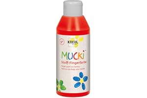 ‎KREUL KREUL 28403 - Mucki leuchtkräftige Stoff - Fingerfarbe, 250 ml in rot, auf Wasserbasis, parabenfrei, glutenfrei, laktosefrei und vegan, optimal für die Anwendung mit Fingern und Händen