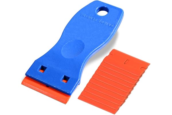 Ehdis Grattoirs, Verre Grattoir Vitrocéramique Plaque Grattoir avec 10 raclettes de en plastique, pour enlever les étiquettes, a colle, la peintureAutocollants et décalcomanies, bleu