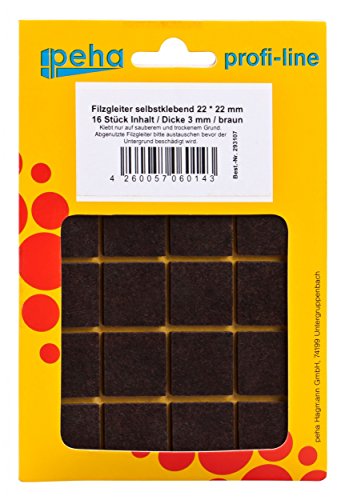 haggiy® Filzgleiter, selbstklebend, eckig, 22x22mm, braun (16 Stück) - 2