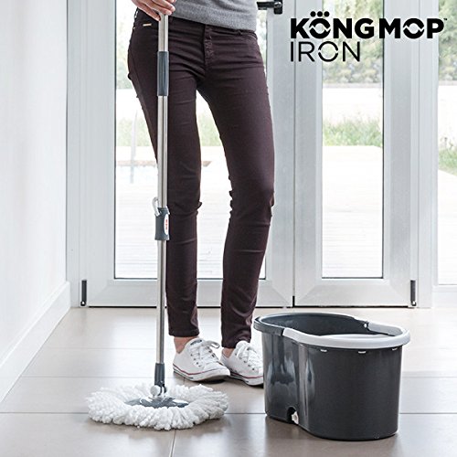Omnidomo Kong Mop Iron Fregona Giratoria con Cubo, Recambio de Microfibra, Plástico, Gris, 46x25x23 cm