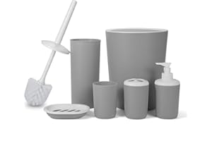 Hoomtaook Set Bagno Accessori Completo Set Bagno Accessori Set di Kit Bagno Accessori Completo 6 Accessori da Bagno Plastica PP Atossica Grigio