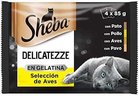 Sheba Delicatezze - Cibo umido per gatti, selezione di uccelli in gelatina, pesce, multipack (13 confezioni x 4 bustine x 85 g)
