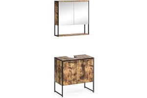 Vicco set mobili bagno Fyrk, Rovere rustico/Nero, 2 parti, con armadio a specchio