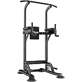 DH FitLife Power Tower Dip Station, Attrezzatura sportiva con barra per trazioni, barre e allenamento della schiena, Stazione