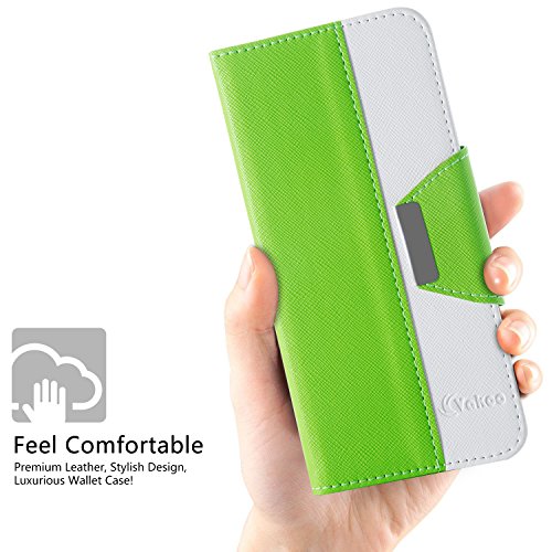 Note 4 Hülle – Vakoo Bookstyle Schutzhülle Flip Case Premium PU-Leder Tasche Hülle für Samsung Galaxy Note 4 (Grün Weiß) - 7