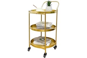 TRIROCKS Elegant 78cm H Gold Rolling Bar Cart 3-Tier Metal Serving Trolley with Wheels, Lockable Casters, Sturdy Storage, and Sleek Finish for Home Kitchen and Entertainment Use (Gold)