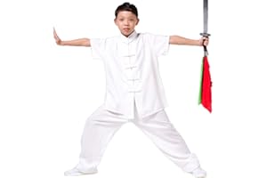 PENGGENGA Unisex Adolescente Tai Chi Abbigliamento Performante Colletto Dritto Kung Fu Ricamo Uniforme in Cotone Superiore + Inferiore