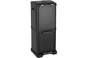 SVITA 3XCOMBO32 Mülleimer 3 Fächer hochwertiger Treteimer Abfalleimer für Küche - Mülleimer Küche 3 Fächer Mülltrennung mit Schubfächern Trennsystem Edelstahl Abfalleimer Schwarz