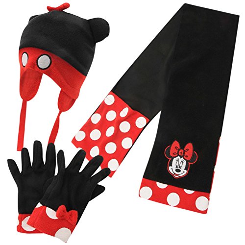 Disney Kids Minnie Mouse Infant Girl Childrens Kid 3 Piece Set Hat Gloves Scarf Black/Red Infants