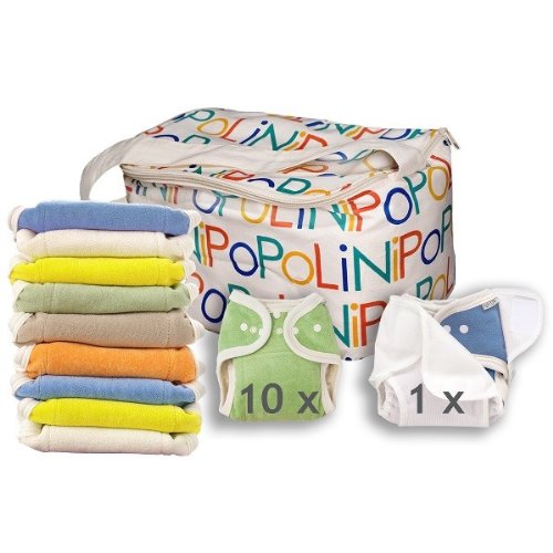 Popolini One Size Rainbow Set Nappy Organic 100% Cotton Controlled Organic Cultivation Global Organic Textile Standard) Complete Set – 15kg with Fleece Roll 100 Sheets New & Original
