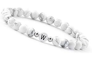 GD GOOD.DESIGNS EST. 2015 Bracciale di perline Lettera I Perline bianche del braccialetto del nome con autentiche pietre di Howlite I Braccialetto di perline personalizzato con iniziali I Braccialetto fatto a mano