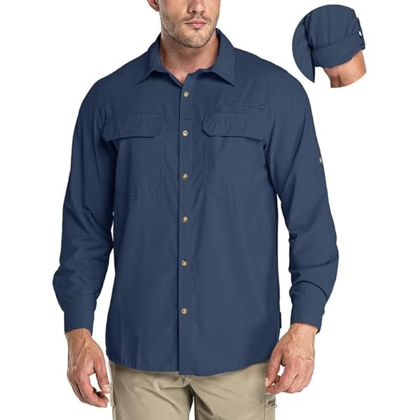 Outdoor Ventures Heren Sneldrogend Outdoor Overhemd Lange Mouwen - Ademend Met UV Bescherming En Zakken