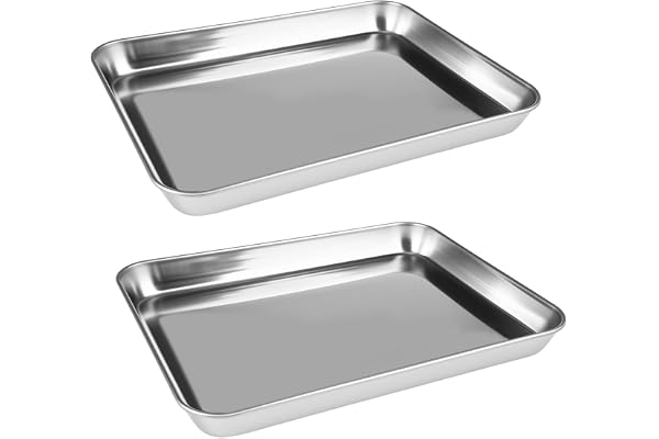 2 stycken bakplåt, rostfritt stål, bakplåt, ugnsplåt, kakplåt i rostfritt stål, rektangulär ugnsplåt, bakarkset, giftfri och hälsosam, diskmaskinssäker, servering för bakning (26 x 20 x 2,5 cm)