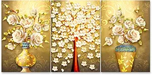 Rangoli Print Flower MDF Wood Reprint Painting for Home Decoration Unique 12 inch or 18 inch Each Size Painting Set of 3 Multicolor Floral