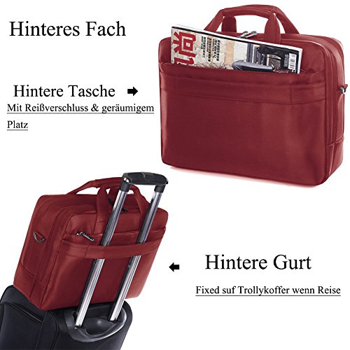 Laptop Tasche, BRINCH 15,6 Zoll Nylon Stil geräumig Multi-Fach Laptop Schultertasche Messenger Bag Handtasche Tablet Aktentasche Umhängetasche für 15 – 15,6 Zoll Laptop / Notebook / Macbook / Tablet Computers,Rot - 5