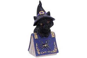 Nemesis Now Pocus-Statuetta di Gatto Nero familiare con Libro degli incantesimi, Resina, Viola, 12.7cm