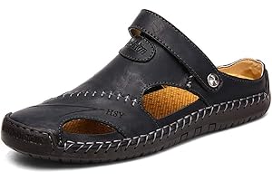 Asifn Hommes Cuir Sandales Marche Leather Chaussure Plage Bout Été Respirant Randonnée Fermé Ouvert Trekking Fisherman