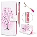 Produktbild iAdvantec A6 2018 Hülle Case, Filp PU Leder Wallet Handyhülle Flipcase : Bookstyle Gemalt Tasche Brieftasche Schutzhülle für Samsung Galaxy A6 2018 in Pflaumenbaum + Anti Staub Stöpsel + Stylus