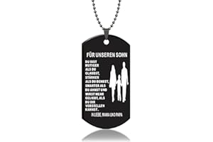 HAYOUWAY Halskette Herren mit Anhänger, Dog Tag Kette Herren mit Gravur Spruch für Meine Sohn und Enkel, Edelstahl Dog Tag Anhänger Halskette Geschenke für Unsere Sohn Enkel von Mama Papa, Oma Opa