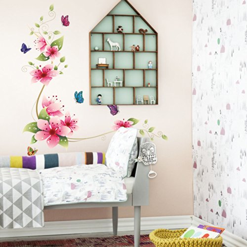 Farbig Wandbild Wandtattoo Bunte Blumen und schmetterlinge Wandaufkleber Wandsticker Wandbilder Aufkleber Deko. PVC für Wohzimmer Badzimmer Entfernbar - 2