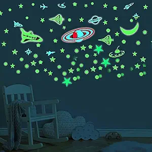 KOLOSSALZ own The Excellence Galaxy Glow in Dark Kids Ceiling Stickers || Kids bday Gifts || Pack of 152 Stars || Multi-Colored Earths