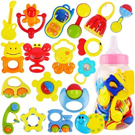 Aokbi 18PCS Cute Newborn Infant Baby Girl Boy Rattles Toy Developmental Musical Toy Set (Yellow)