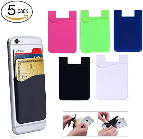 YUYIKES Silicone 3M adhesive Smart Card Pouch,Credit Card Holder Stick-On Wallet for all iPhone and Android Smartphones (5PCS MIX COLOR)