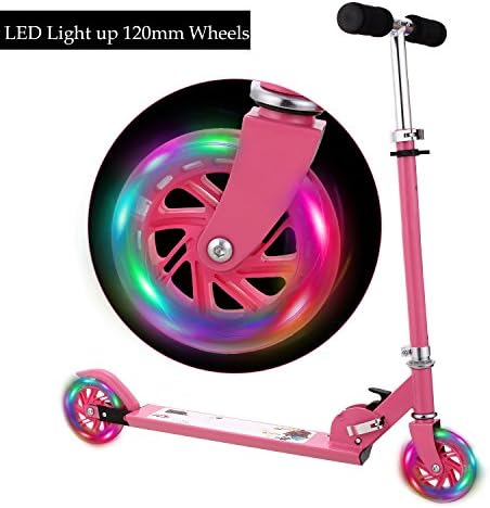 AMDirect B1 Scooter for kids with LED Light up Wheels, Adjustable Height Kick Scooters for boys and girls|Foot Rear Break|5.29 lb Lightweight Folding Push Scooter for Kids from 3-10 years old
