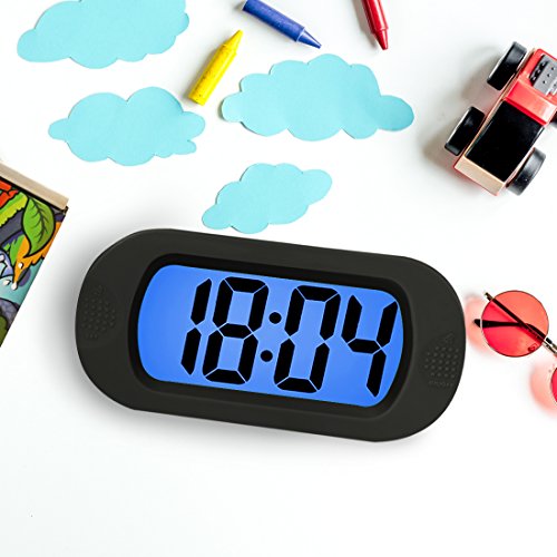 ZHPUAT Digital-Wecker Tischuhr mit Silikonhülle Snooze Bunten Licht Stoßfest ideales Geschenk Für Kinder(Schwarz) - 6